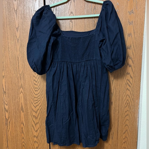 The A&F Emerson Linen-Blend Puff Sleeve Mini Dress Navy Size Large Tall - Picture 10 of 15